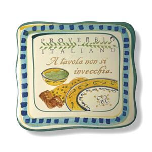 Italian Proverb Trivet Tile We Do Not Age at the Dinner Table Cerasella Pottery
